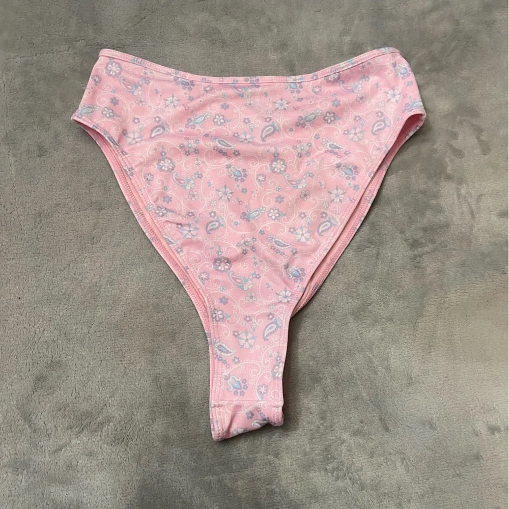 New! Frankies Bikini's Pink Paisley Floral High Rise Bikini Bottom 10724